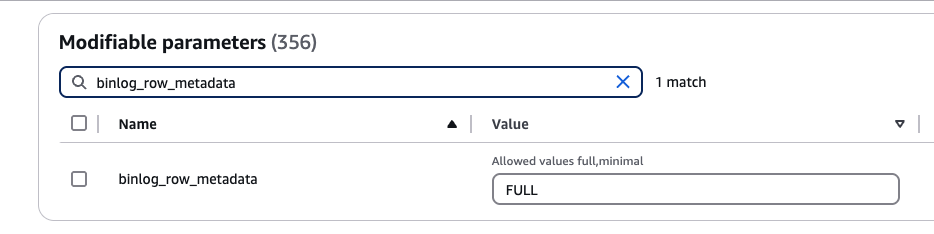 Binlog row metadata to FULL